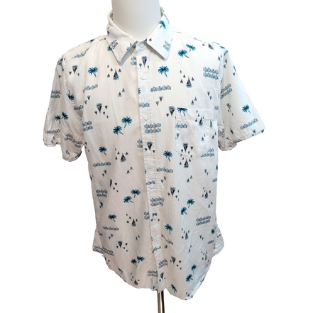 Chemise Hawaïenne Haggar XL Palmier Bateau Turquoise 100% Coton manches courtes