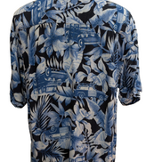 Chemise Hawaïenne Panama Jack Bleue Motifs Fleurs et Voitures - Taille L