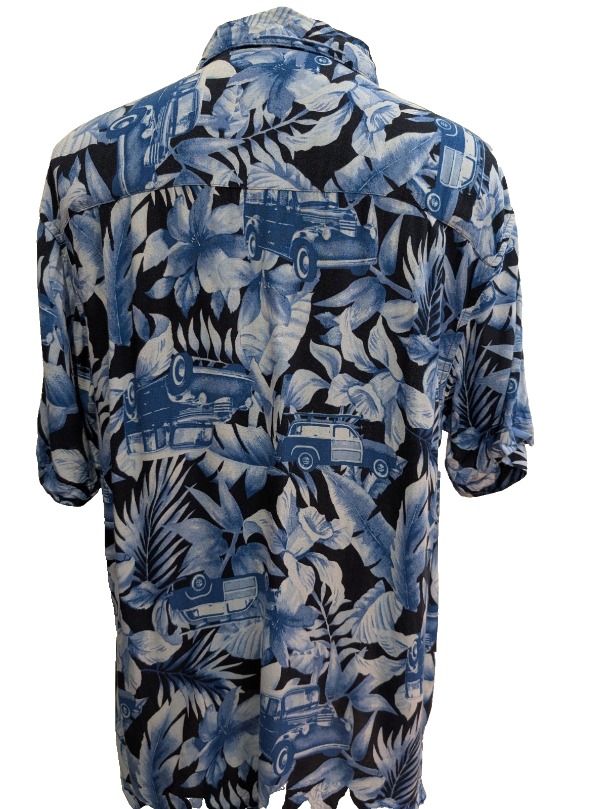 Chemise Hawaïenne Panama Jack Bleue Motifs Fleurs et Voitures - Taille L
