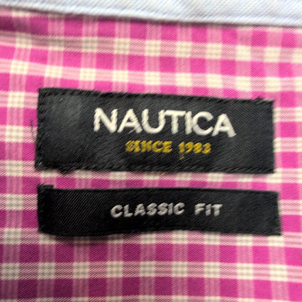 Chemise Nautica XL Rose Fuchsia Carreaux Classic Fit 100% Coton Logo Brodé