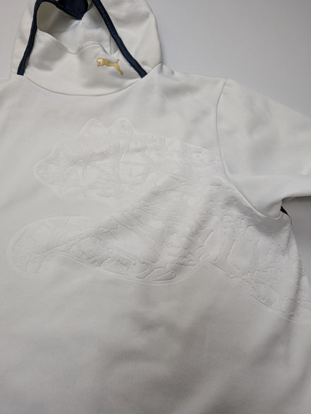 Sweat à Capuche Puma Blanc - Logo Gaufré & Détails Or - Taille L