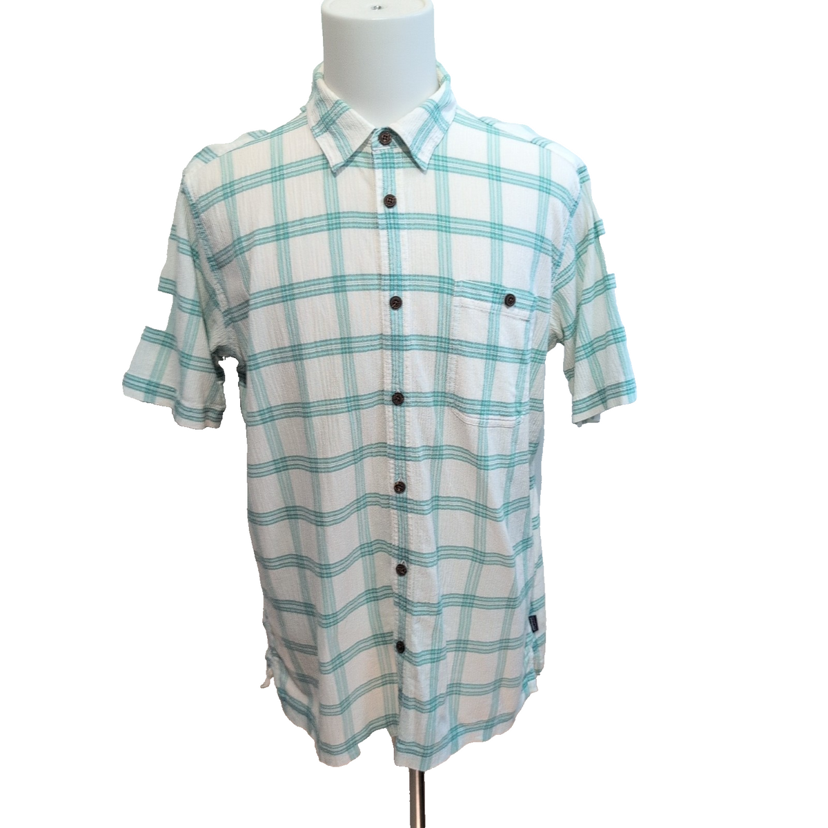 Chemise Patagonia manche courte XL Blanc Vert Carreaux Coton Bio