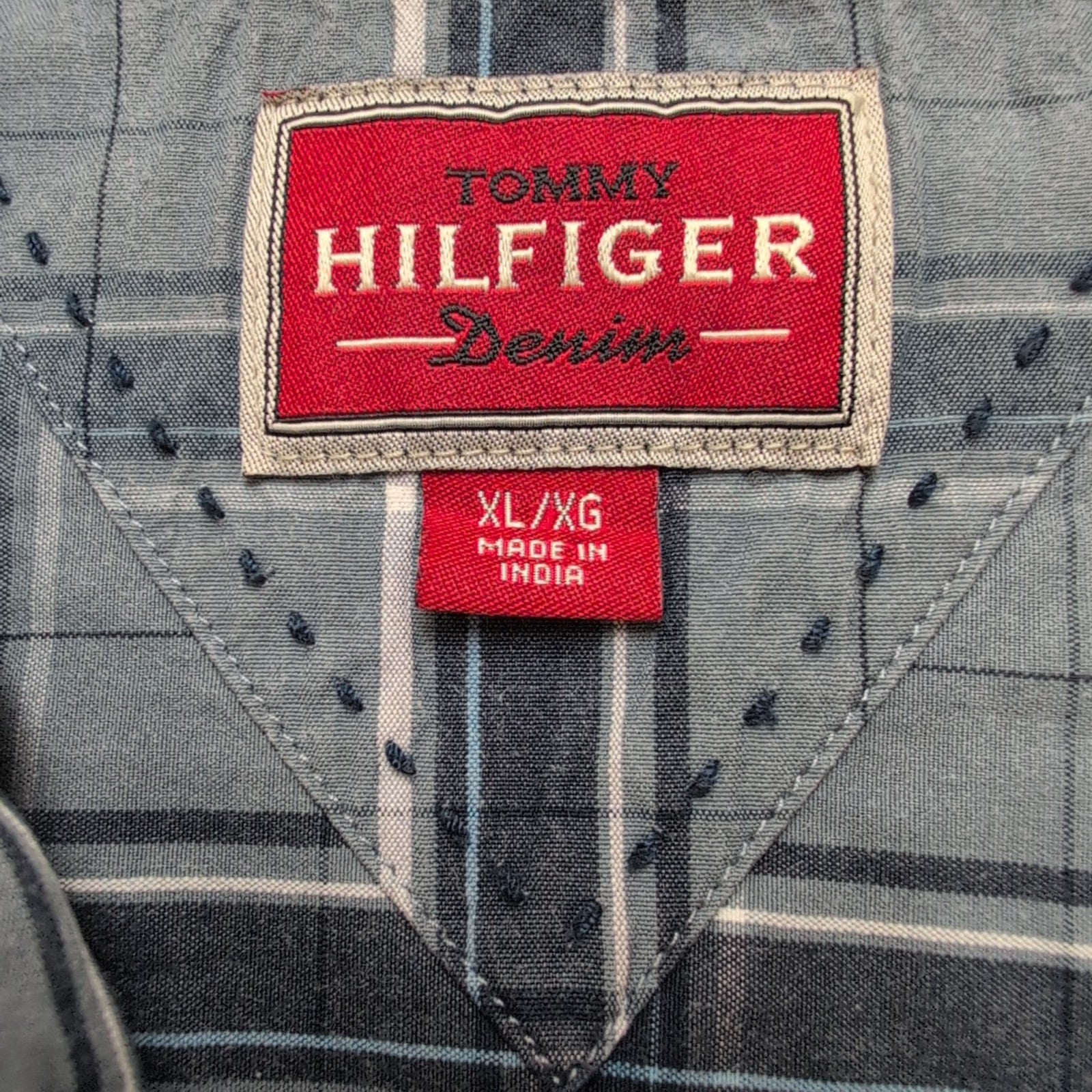 Chemise Tommy Hilfiger Grise et Bleue Carreaux Diagonaux - Taille XL