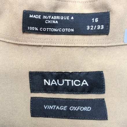 Chemise Nautica Vintage Oxford L Kaki Uni Poche Logo Marron manches longues