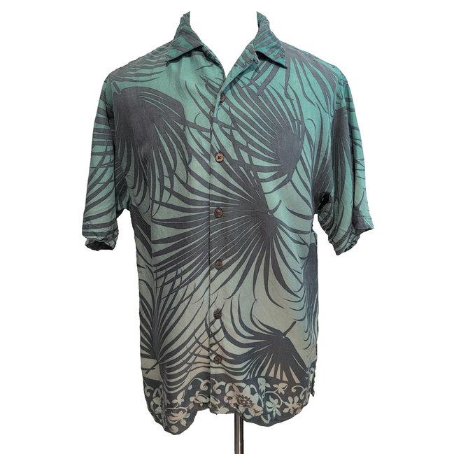 Chemise Hawaïenne Tommy Bahama S 100% Soie Vert Feuillage Boutons Bois