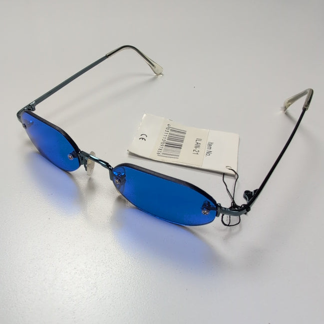 Bar-On® Lunettes de Soleil Ovales Bleues Y2K Branches Fines Métal Rimless