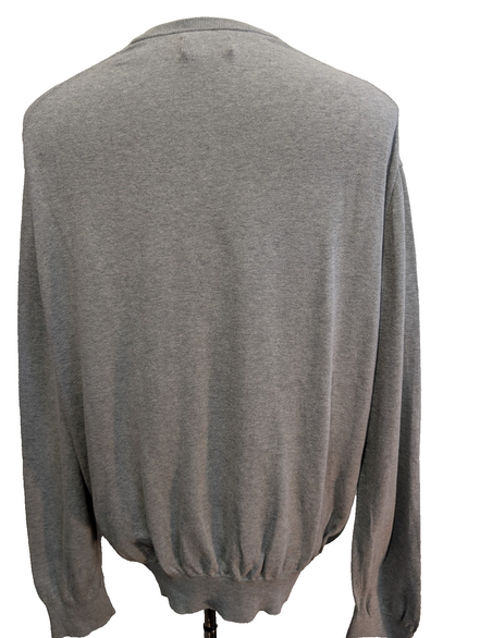Pull Polo Ralph Lauren Col V Gris Clair Logo Bleu Marine - 100% Coton Pima XL