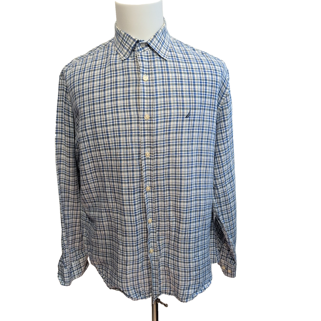 Chemise Nautica Classic Fit 16.5 L XL Carreaux Bleu Vert Coton manches longues
