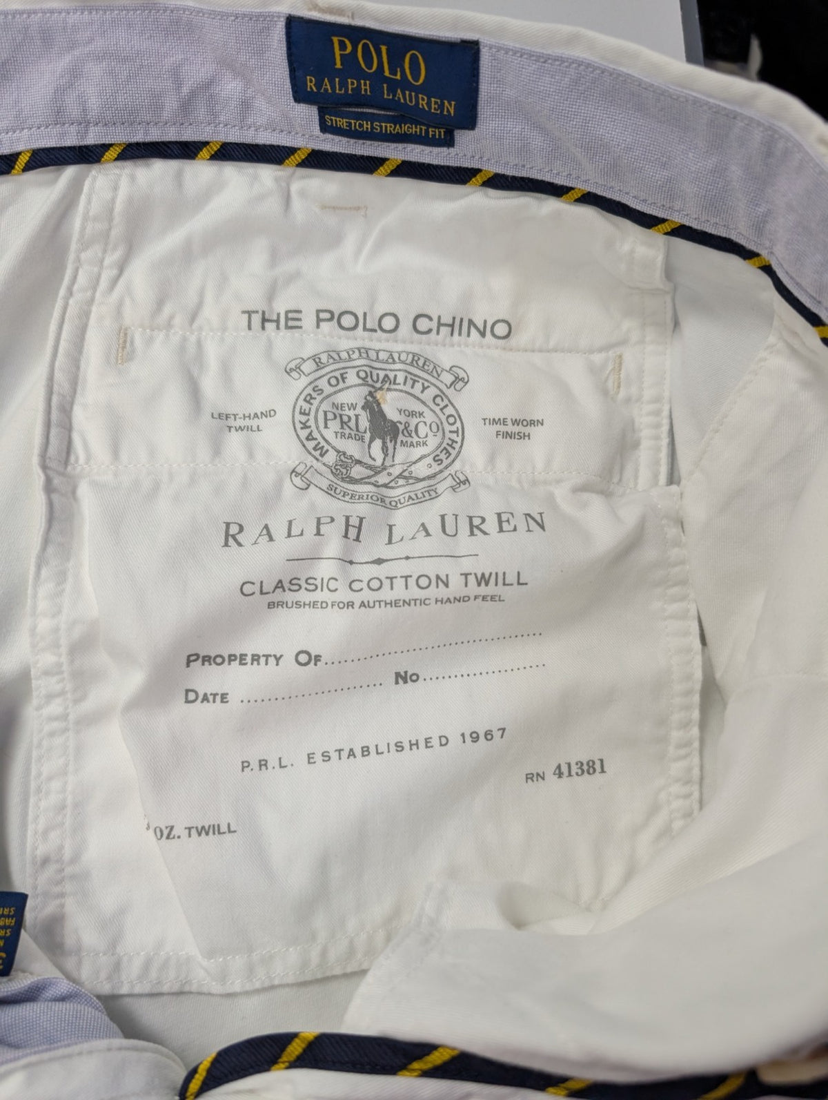 Pantalon chino Polo Ralph Lauren W38 L30 blanc Stretch Straight Fit