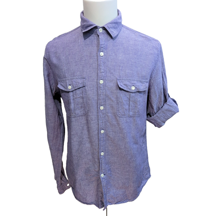 Chemise Express M Lin Coton Violet Chiné Manches Retroussables 2 Poches