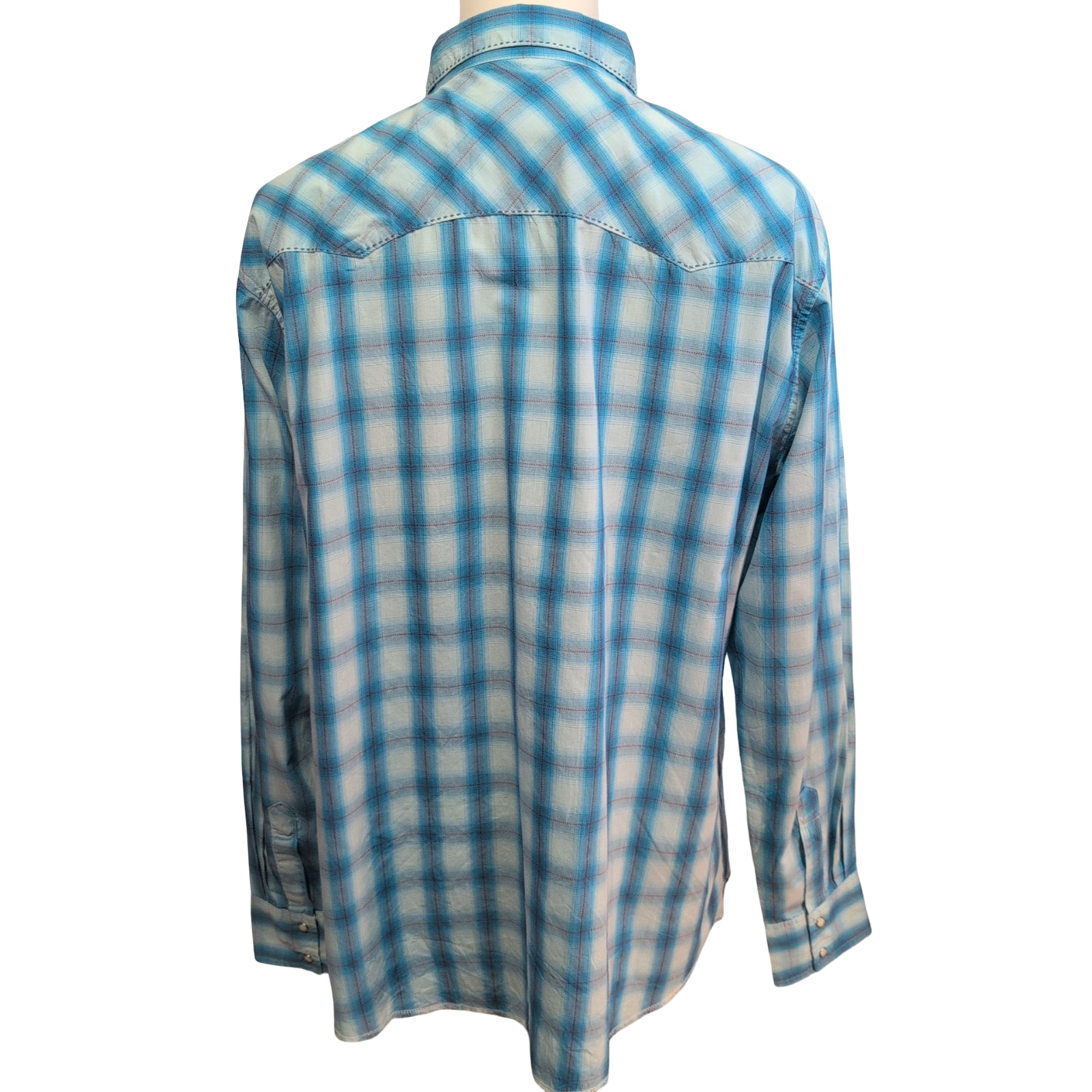 Chemise Wrangler Western Homme XXL Carreaux Bleu Ciel Boutons Pression