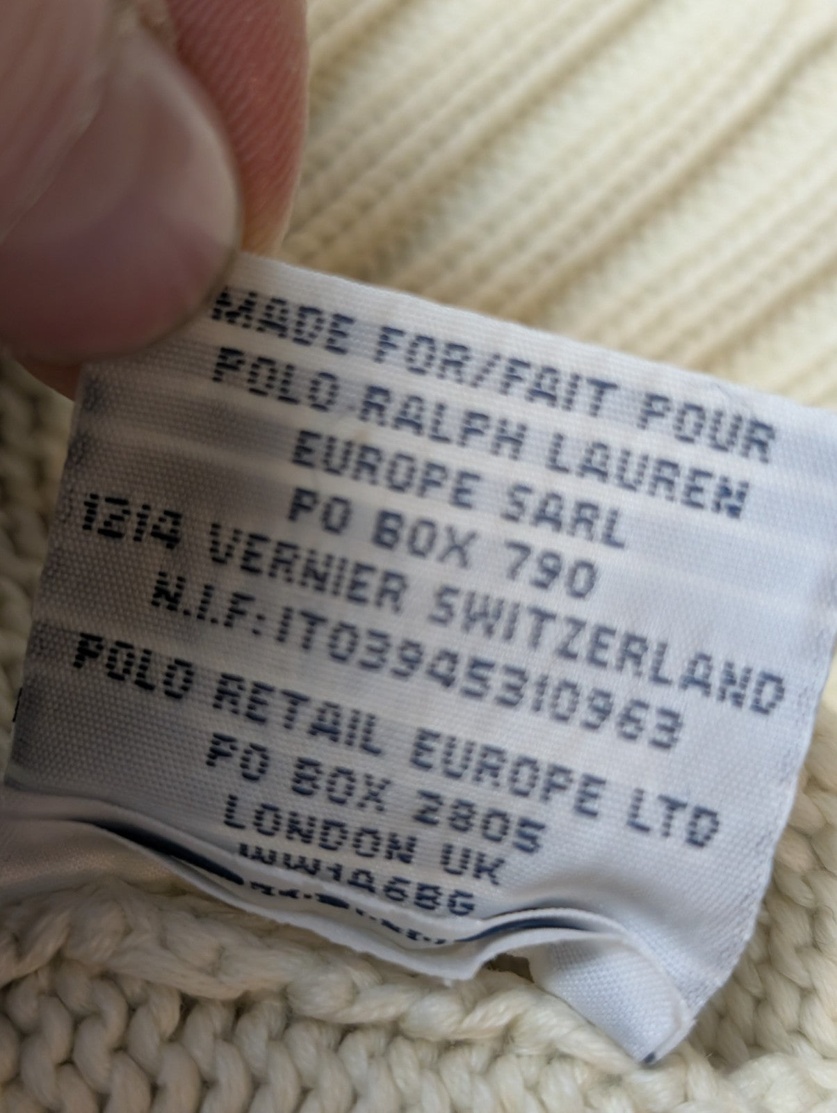 Pull POLO Ralph Lauren - Blanc Cassé - Logo Marine - Taille XL/XXL