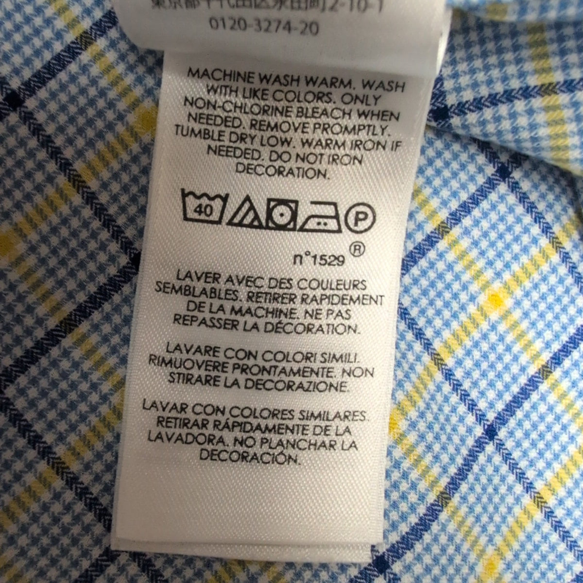Chemise Ralph Lauren M Slim Fit Carreaux Bleu Jaune 100% Coton Logo Bleu Marine