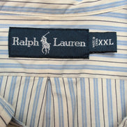 Chemise Ralph Lauren XXL Blanche Rayures Bleu Noir Logo Bleu Clair