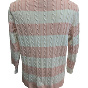 Pull Ralph Lauren (Lauren) Femme L Col Rond Rose Blanc Torsadé 100% Coton 🏷️