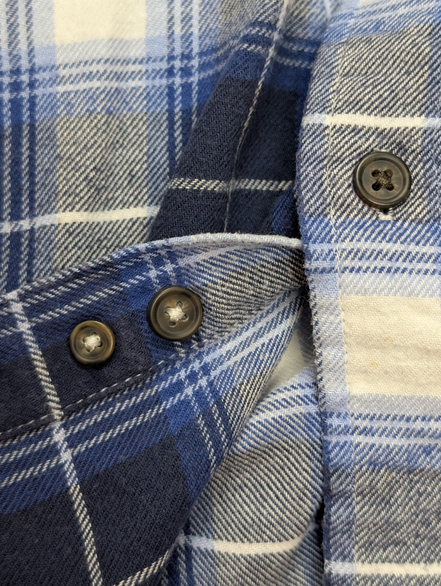 🌲 CHEMISE FLANELLE PERFORMANCE CHAPS M (M) CARREAUX BLEU BLANC LOGO CUIR