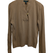 Pull LAUREN Ralph Lauren XL beige camel col V bouton doré maille côtelée