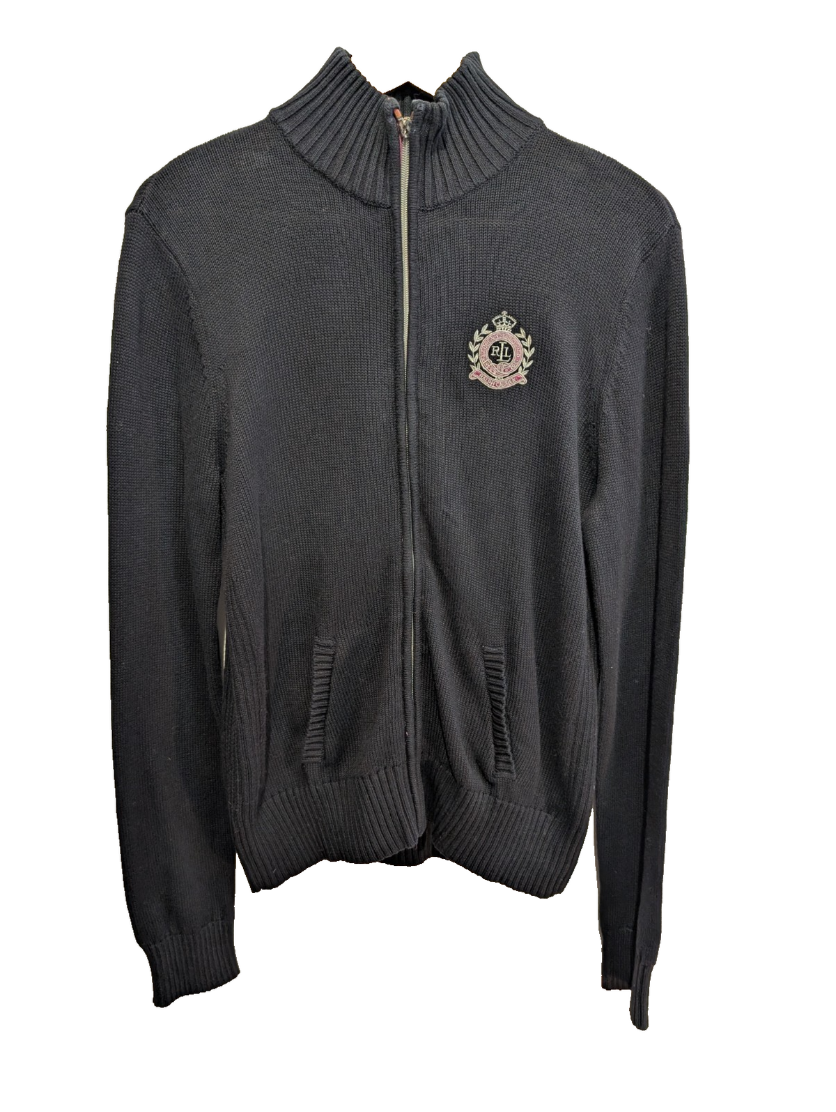 Cardigan Lauren Ralph Lauren femme L noir coton zippé écusson brodé 