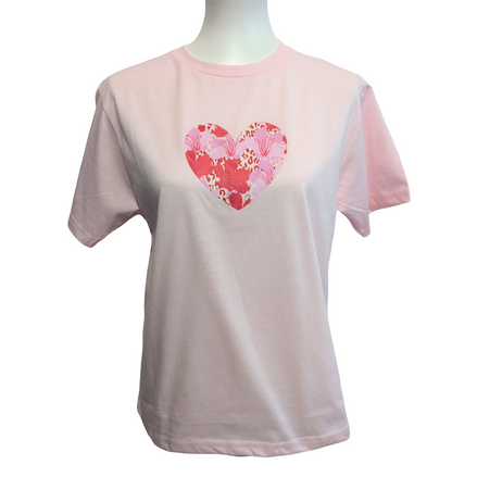 T-shirt Femme Lazy Sunday M Rose Cœur Graphique Neuf Étiquette Coton Polyester