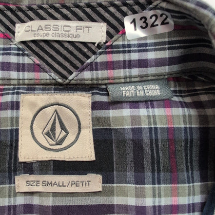 Chemise Volcom S carreaux bleu rouge poche logo manches longues coton