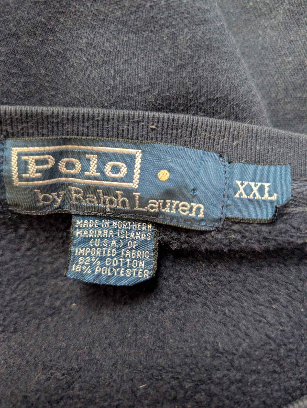 Sweat Polo Ralph Lauren XXL bleu marine logo rouge brodé Made in USA col rond