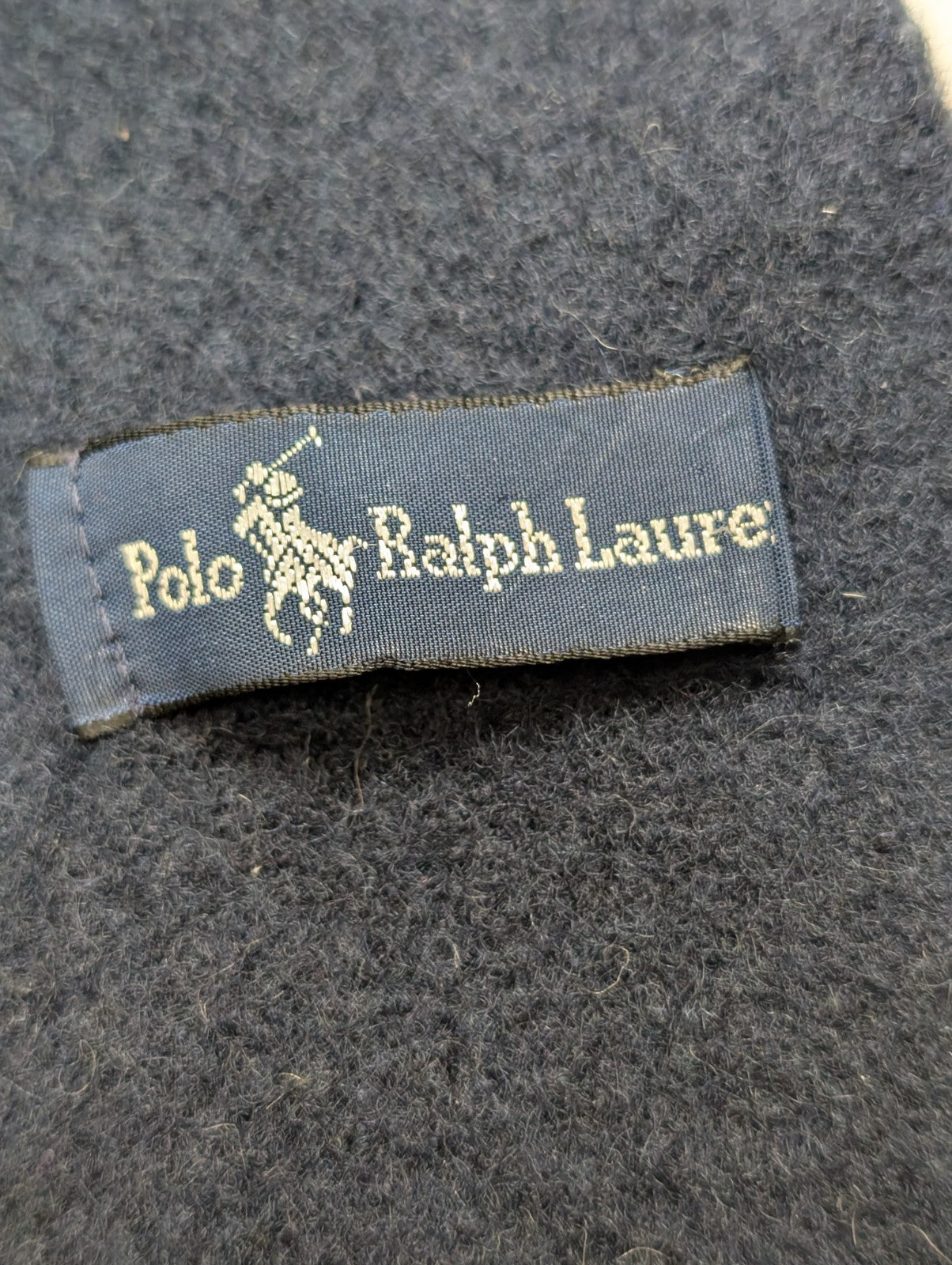 Écharpe Polo Ralph Lauren Bleu Marine 100% Laine Logo Poney Rouge