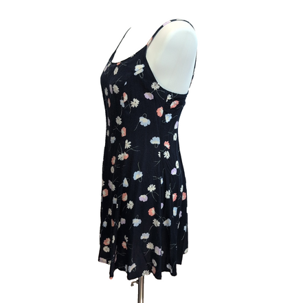 Robe d'Été Fleurie Noir Taille S Bretelles Fines Viscose