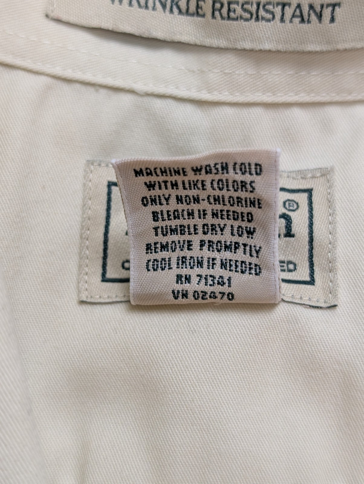 Chemise manches courtes L.L. Bean crème uni Vintage Homme taille L
