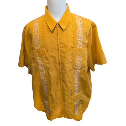 Chemise Hawaïenne Haband Guayabera XL Jaune Cuba Panama Zip manches courtes