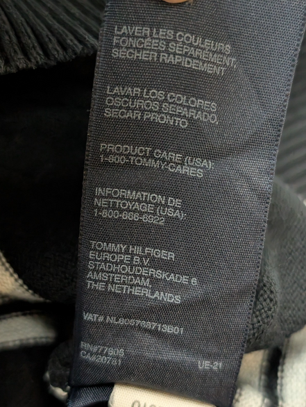 Pull Tommy Hilfiger Homme Col V Noir Rayé Gris Logo Brodé - Taille M