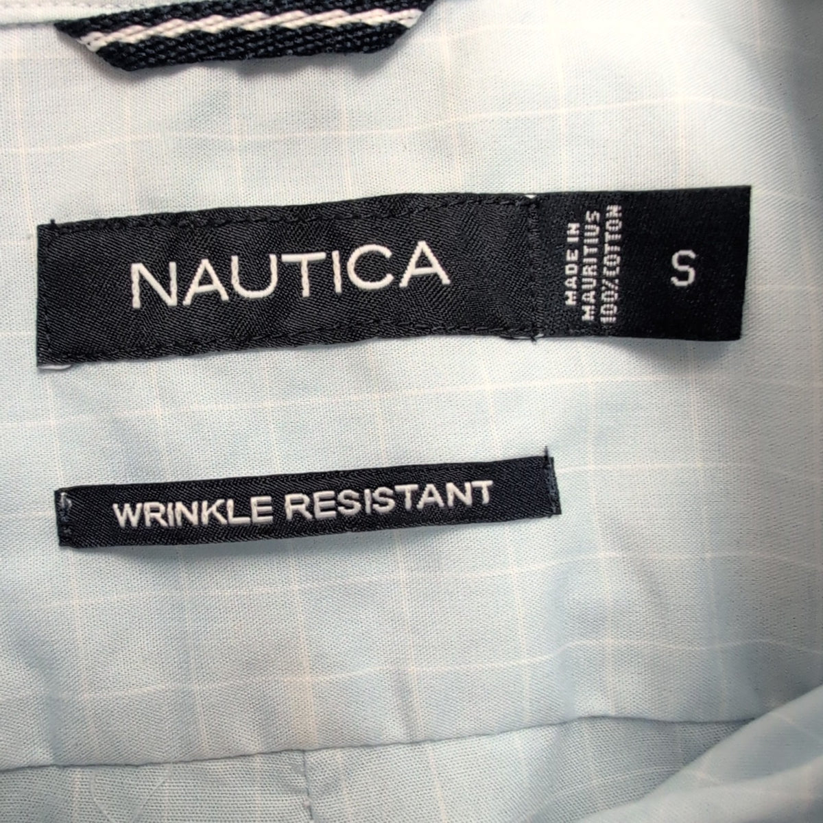 Chemise Nautica S Bleu Clair Carreaux Coton Logo Brodé manches courtes