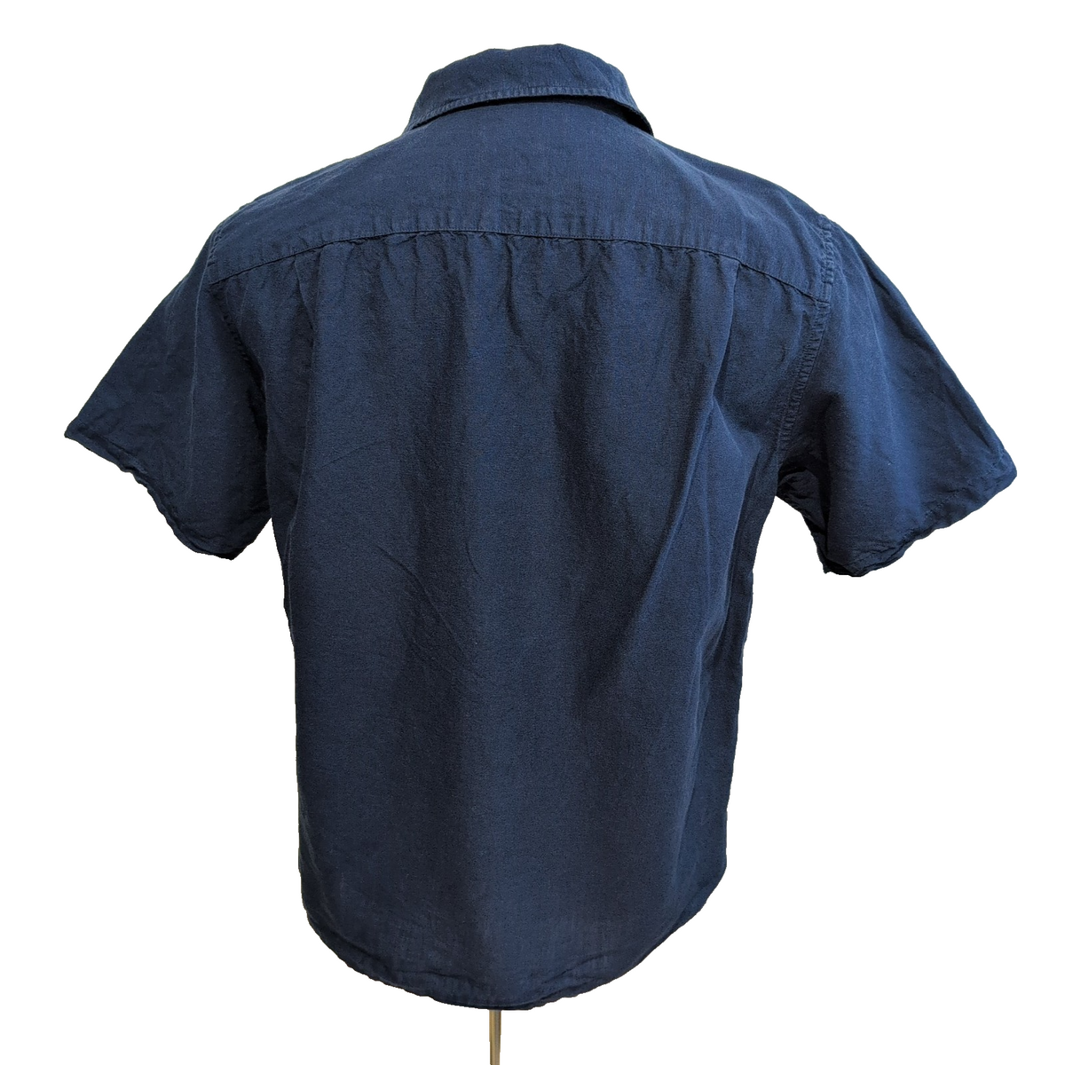 Chemise UNIQLO Lin S Bleu Marine Uni Manches Courtes Poche manches courtes