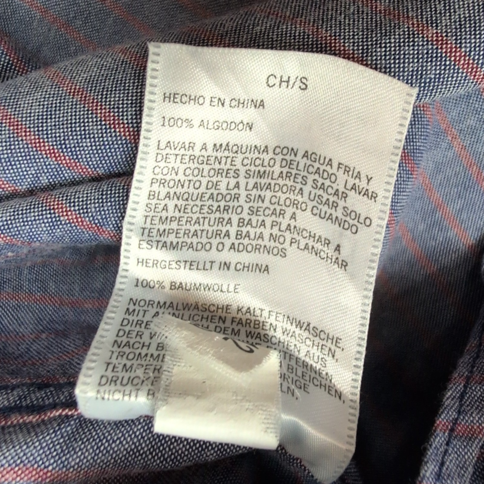 Chemise Nautica S Bleu Rayures Rouges 100% Coton Logo Poche Manches courtes