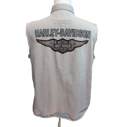 Chemise Harley Davidson L Sans Manches Crème Coton Logo Dos Poche