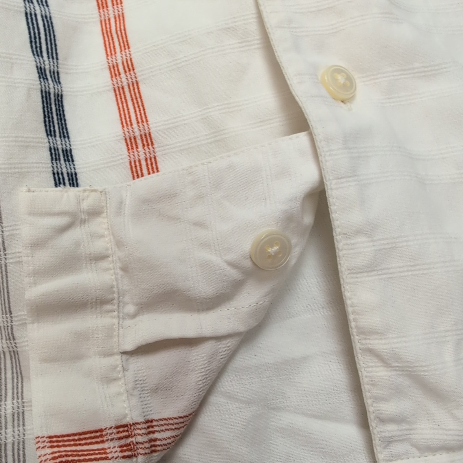 Chemise Hawaïenne Nautica M Blanc Rayures Gaufrées 100% Coton manches courtes