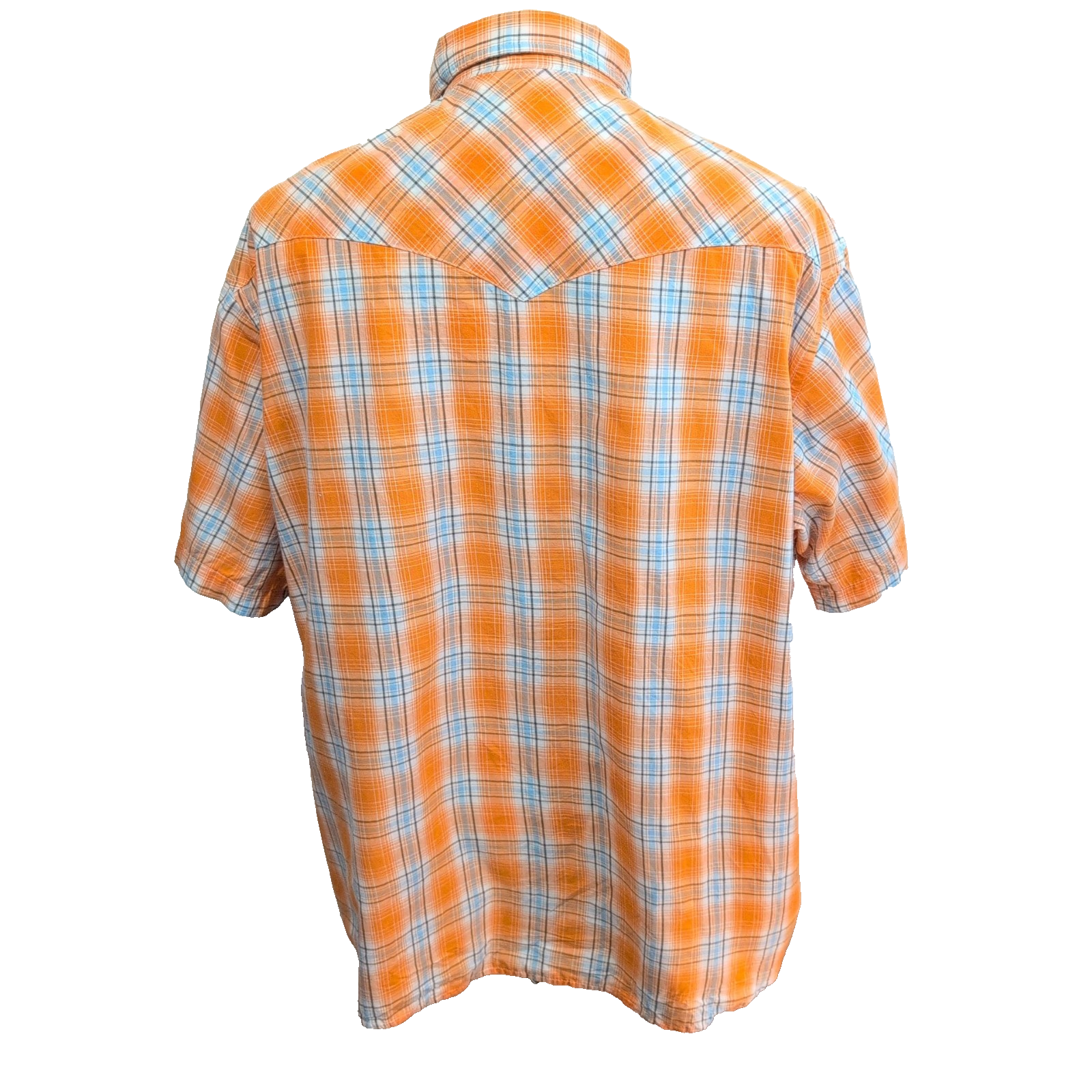 Chemise Wrangler Manches Courtes Orange Carreaux Poches Style Western Taille XXL