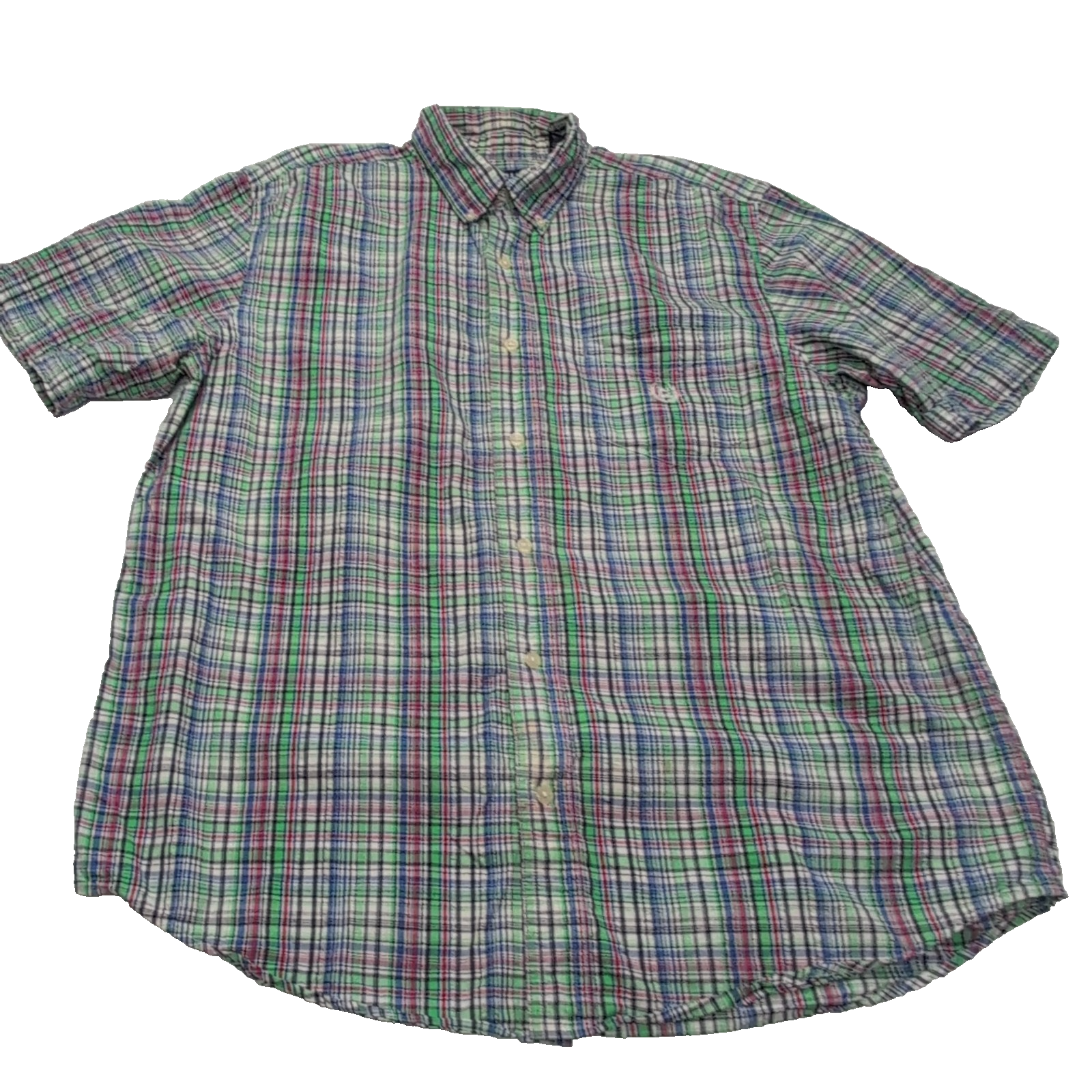 Chemise CHAPS verte à carreaux manches courtes taille L #105e