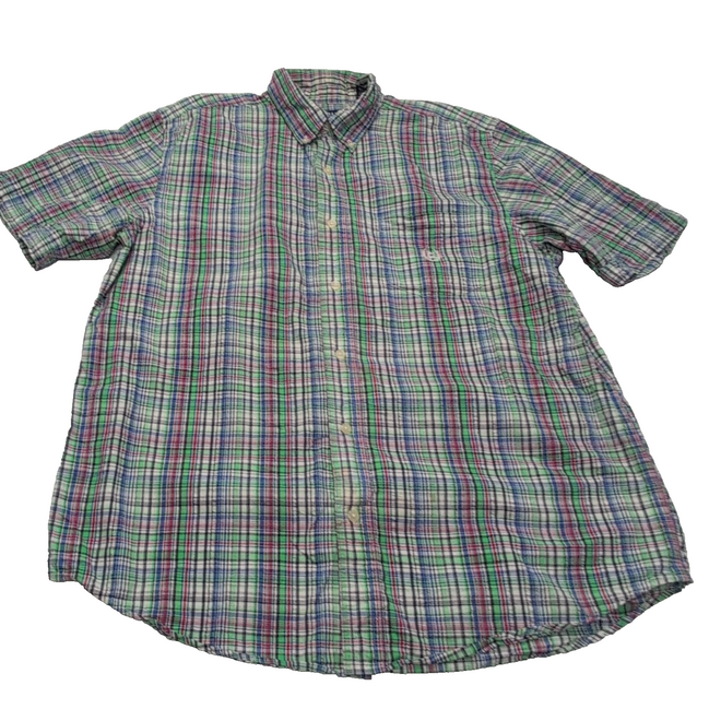 Chemise CHAPS verte à carreaux manches courtes taille L #105e