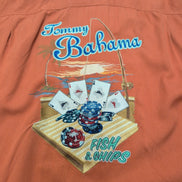 Chemise Hawaïenne Tommy Bahama Soie Orange Brodée Dos XL Tropical
