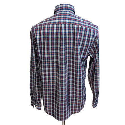 Chemise Dockers M Carreaux Bleu Blanc Rouge Logo Poche manches longues