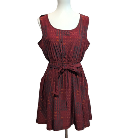Robe Kéawa Femme L Bordeaux Rouille Motifs Sans Manches Neuve Étiquette
