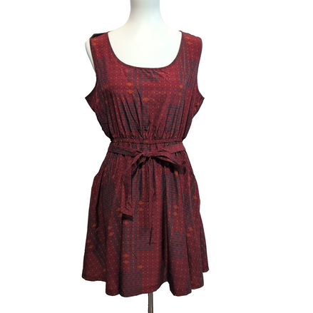 Robe Kéawa Femme L Bordeaux Rouille Motifs Sans Manches Neuve Étiquette