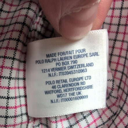 Chemise Ralph Lauren Junior XL 18/20 Carreaux Rose Noir Logo Noir