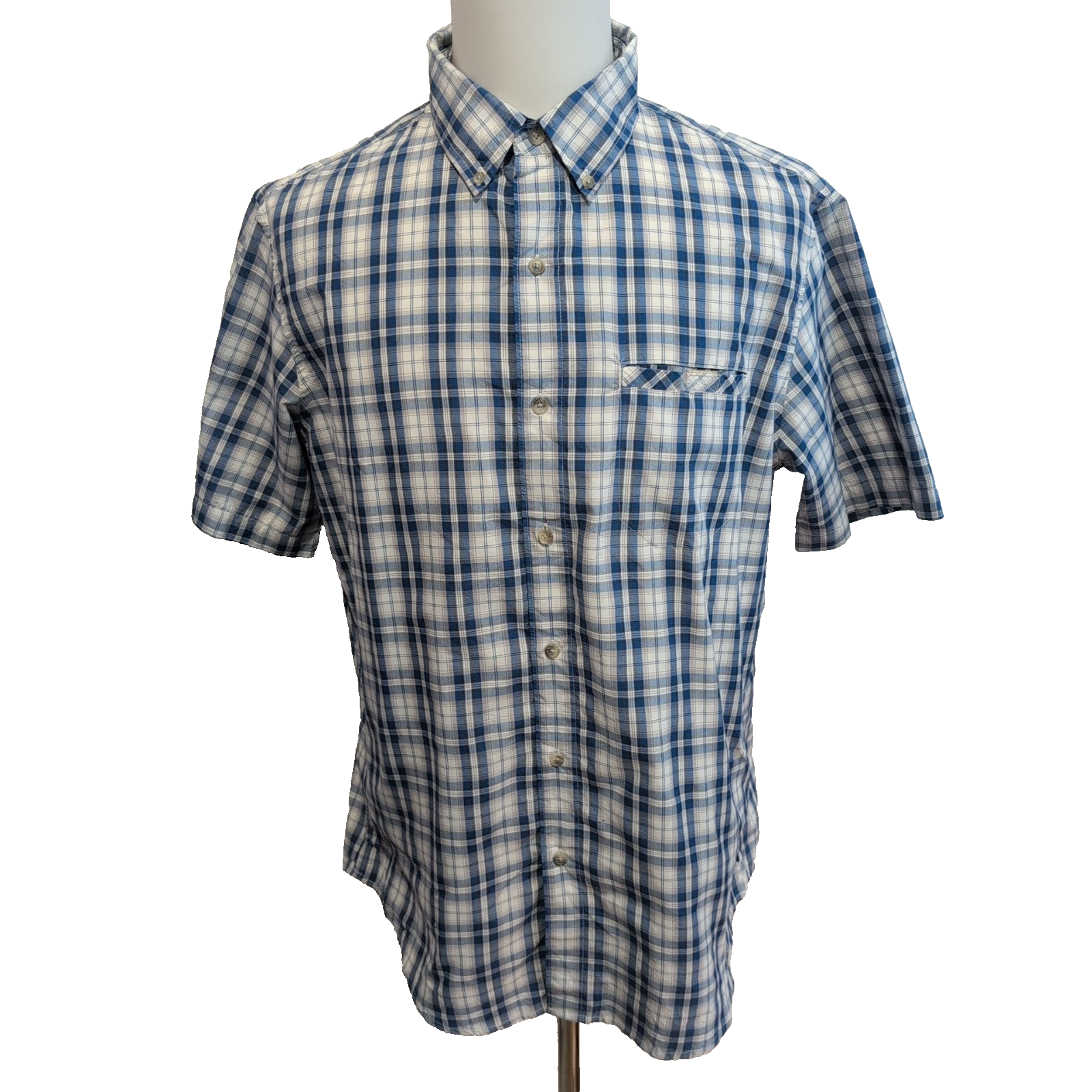 Chemise Chaps à Carreaux Bleus avec Poche - 100% Polyester - Taille LG