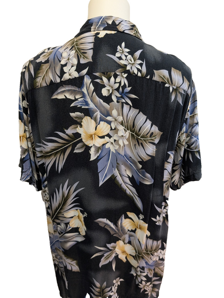Chemise Hawaïenne David Taylor Viscose Fleurs Noir & Gris - Taille L/G