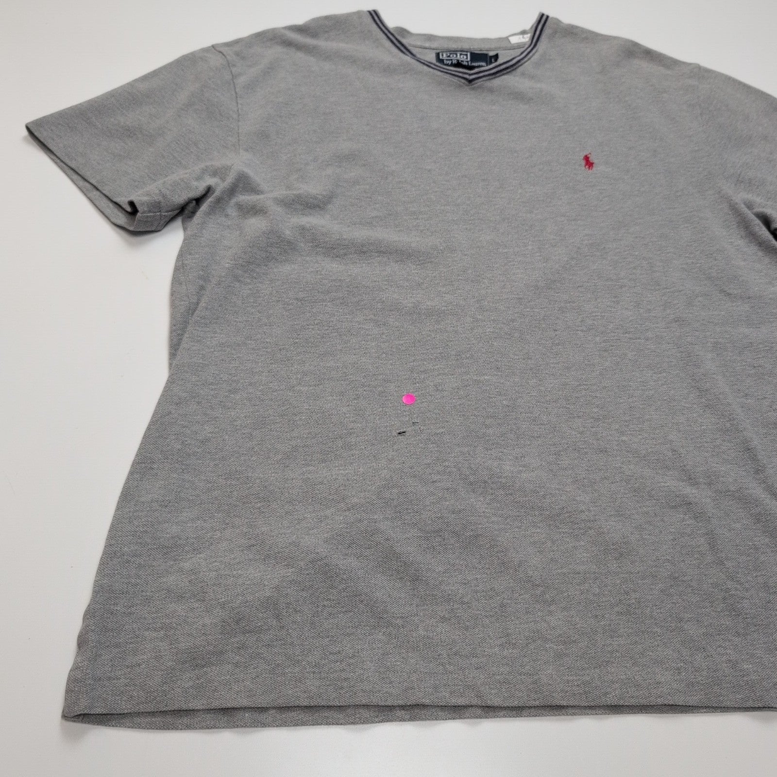 T-shirt Polo Ralph Lauren L Gris Col V Piqué Logo Rouge 100% Coton
