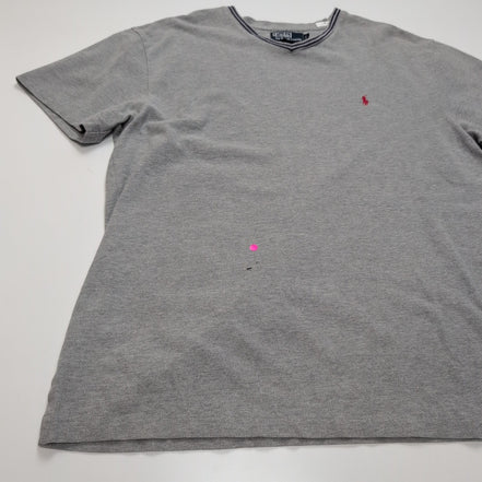 T-shirt Polo Ralph Lauren L Gris Col V Piqué Logo Rouge 100% Coton