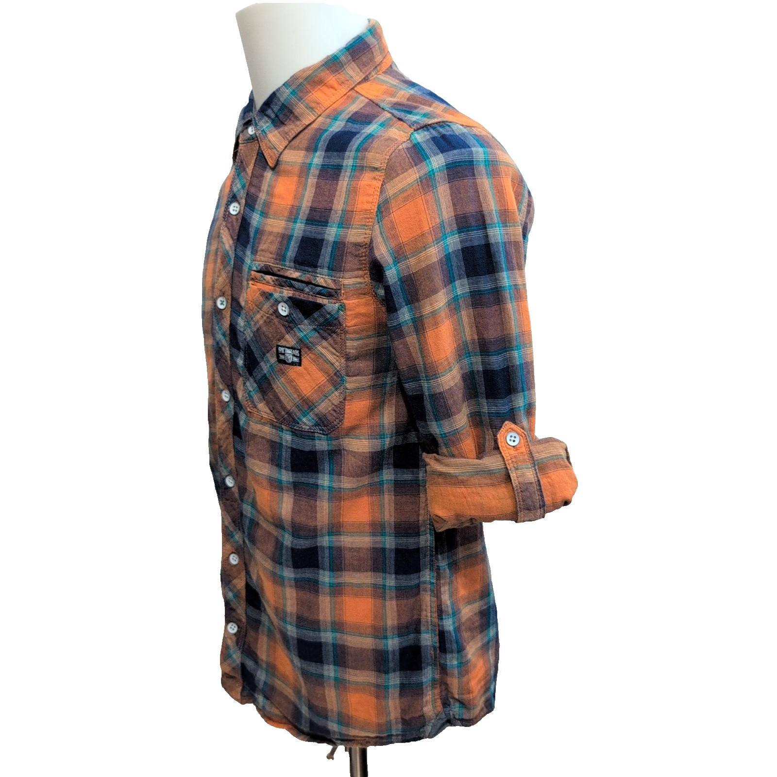 Chemise Epic Threads XL Junior carreaux orange bleu coton double épaisseur