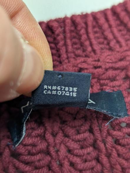 Pull Nautica Bordeaux Grosse Maille Torsadée Col Rond Femme S ✨