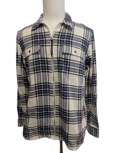 👚 CHEMISE FLANELLE FEMME CHAPS XL (TG) À CARREAUX VIOLET ZIPPÉE CASUAL